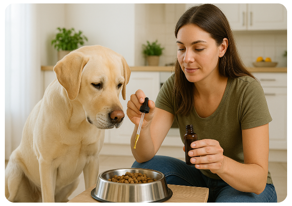  Frau füttert Hund